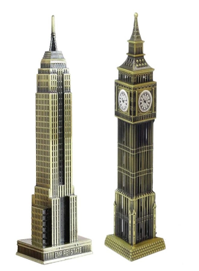 Lilone Metal Showpiece Combo Big Ben Tower and Empire Estate Building Miniature for Home Decor (Set of 2, Approx Size 18cm) (BB_ES) - Image 1